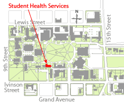 Student Health Building location map.