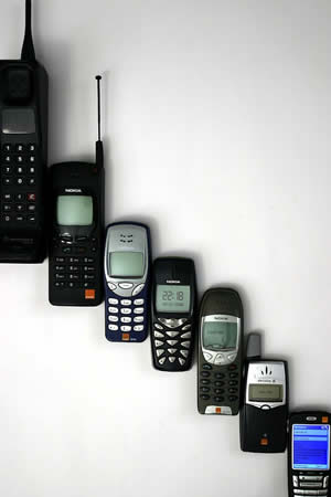 photograph of older mobile phone handsets